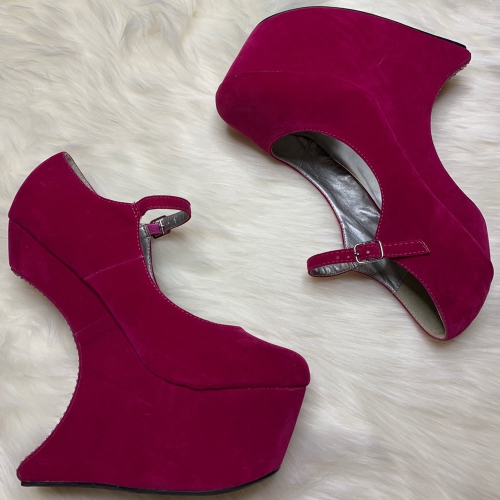 Pink Bedazzled Platform Wedges